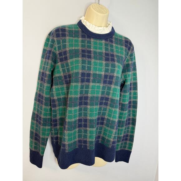 Brooks Brothers Sweater Women's M Green Blue Tartan Plaid Removable Collar - Picture 4 of 15